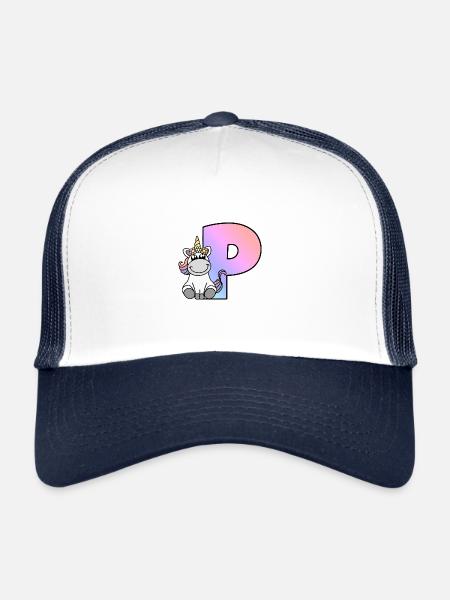 Licorne Lettre P - Casquette trucker  - blanc/marine - Devant