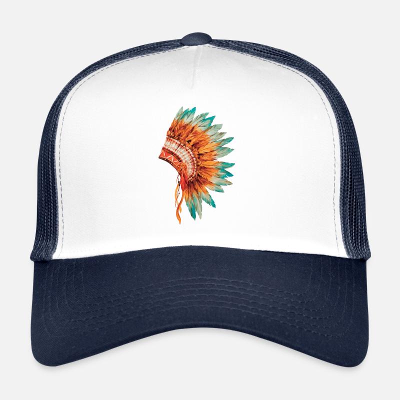 Indianer Kopfschmuck Federschmuck - Trucker Cap - Weiß/Navy