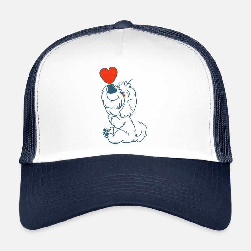 cockapoo Thor avec le cœur en dessin au trait bleu Casquette trucker 