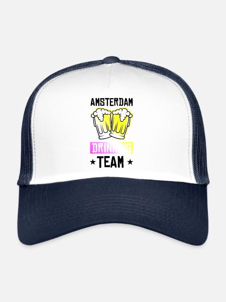 L’équipe de Drinking à Amsterdam - Casquette trucker  - blanc/marine - Devant