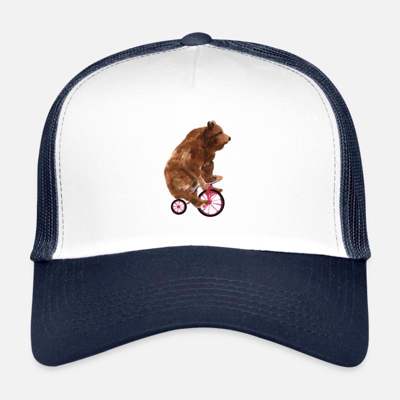 Ours brun de cirque sur un petit vélo - Casquette trucker  - blanc/marine