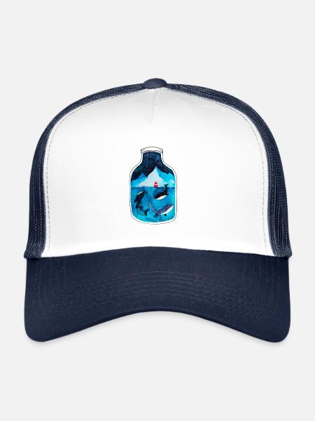 Souvenir de fjord de Norvège I baleines sous l'eau - Casquette trucker  - blanc/marine - Devant