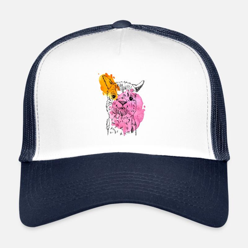 Süßes hangezeichnetes Alpaka im Vintage Style - Trucker Cap - Weiß/Navy