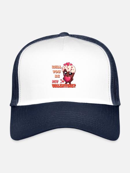 Chocolat Saint-Valentin - Serez-vous mon Valentin - Casquette trucker  - blanc/marine - Devant