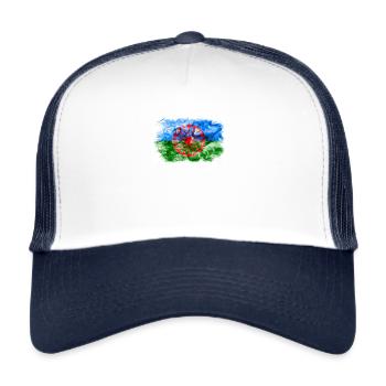 Drapeau de fumée rom Drapeau de fumée gitan - Casquette trucker  - blanc/marine - Devant