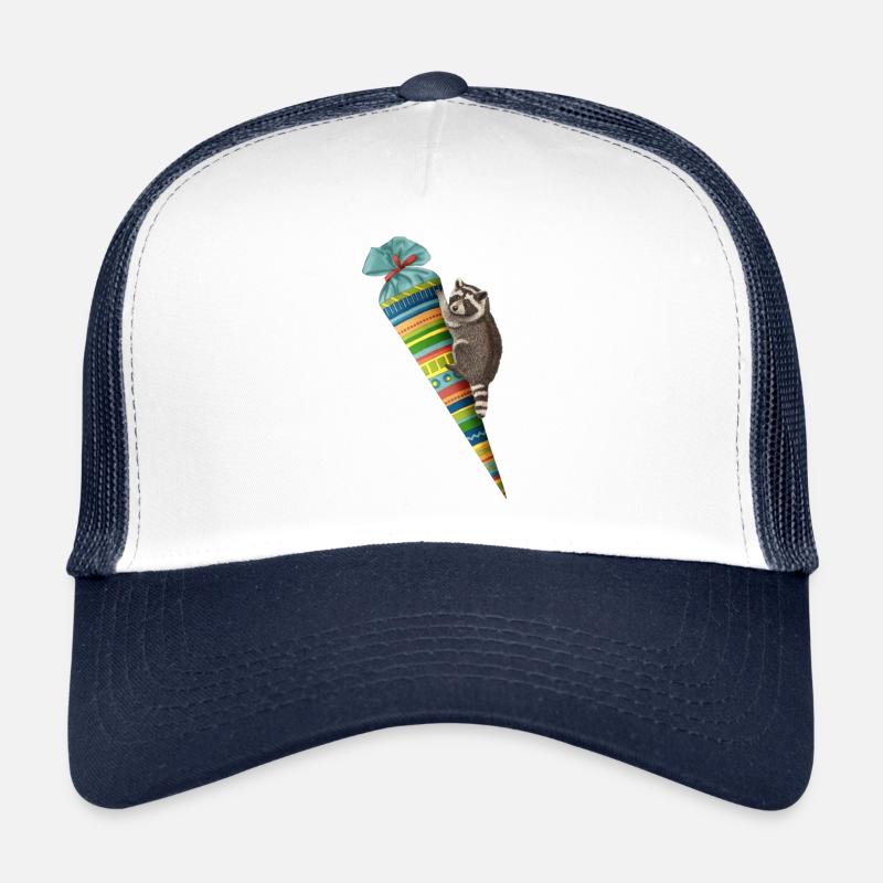 Raccoon with school bag - Trucker Cap - white/navy
