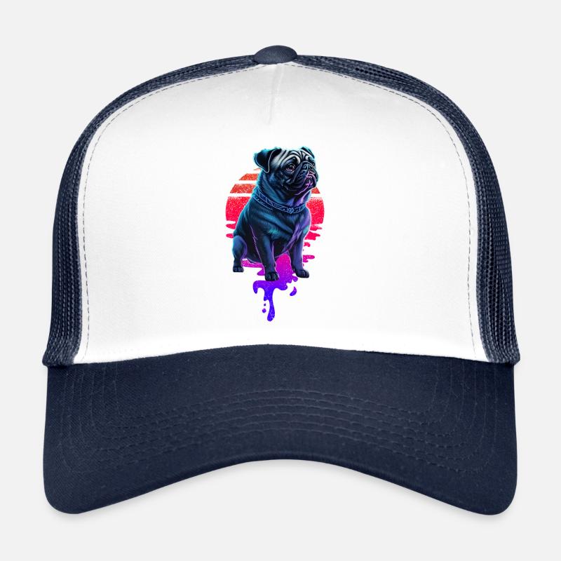 Retro Mops Hund Sonnenuntergang Trucker Cap
