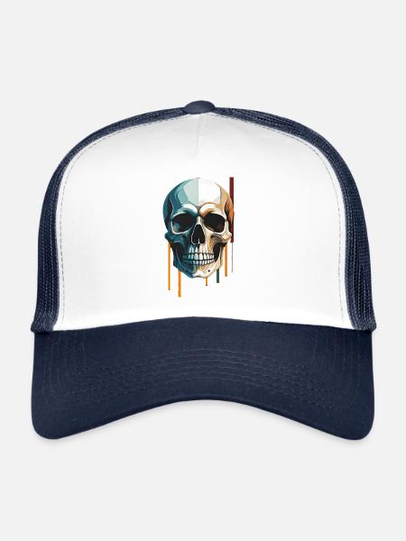 Skull Art - Modern Skull in Dual-Color Design - Trucker Cap - white/navy - Front