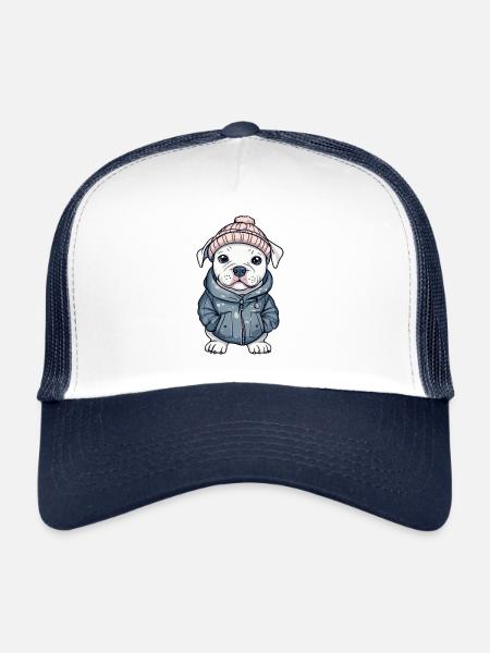 Pit Terrier Chien Élégant - Casquette trucker  - blanc/marine - Devant