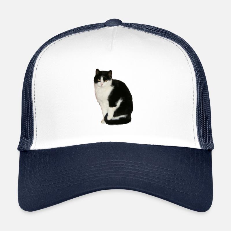 Chat noir - blanc - Casquette trucker  - blanc/marine