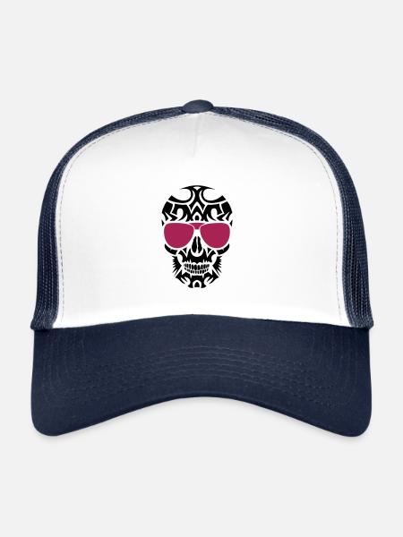 Tribal Death Head Sunglasses Cool Sunglasses - Trucker Cap - white/navy - Front