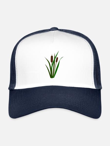 Cattails Reed Reeds Shore Plant Lake Pond - Trucker Cap - white/navy - Front