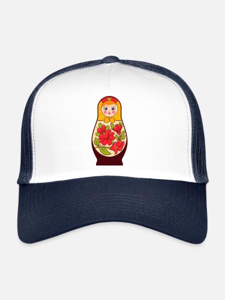 Matryochka poupée URSS cadeau Russie - Casquette trucker  - blanc/marine - Devant