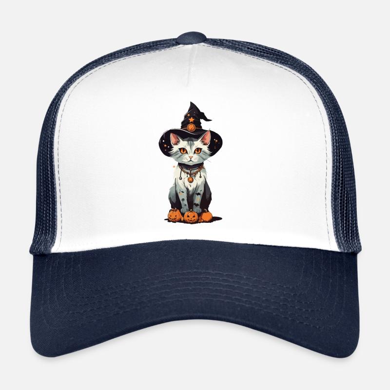 Witches Cat Halloween Magic Cartoon - Casquette trucker  - blanc/marine