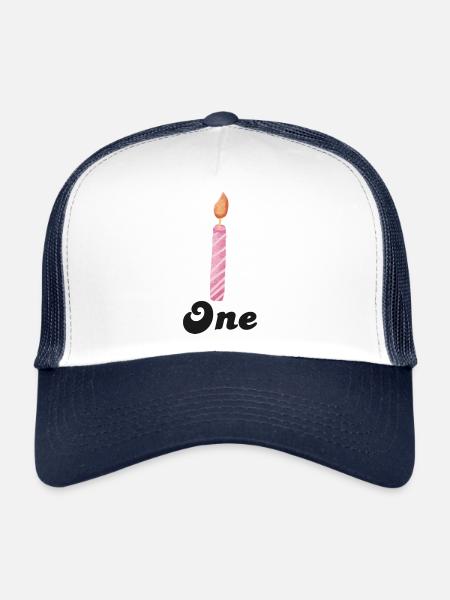 1e anniversaire bougie - Casquette trucker  - blanc/marine - Devant
