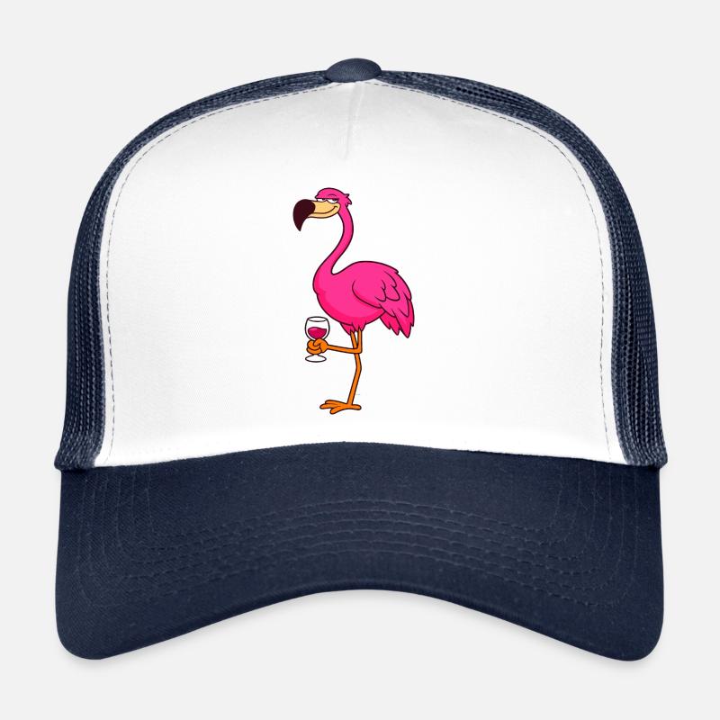 Drôle de flamant rose avec du verre de vin Casquette trucker 