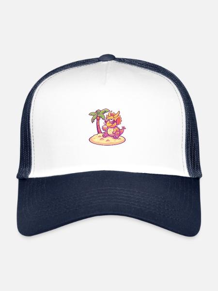 Dinosaure tricératops été - Casquette trucker  - blanc/marine - Devant