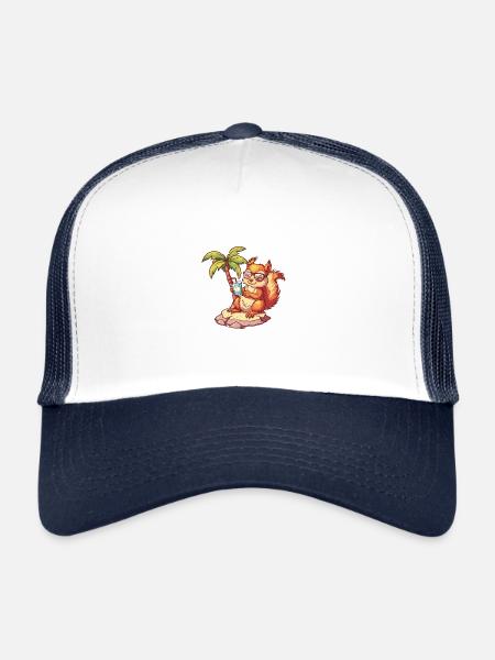 Écureuil d’été plage bande dessinée - Casquette trucker  - blanc/marine - Devant