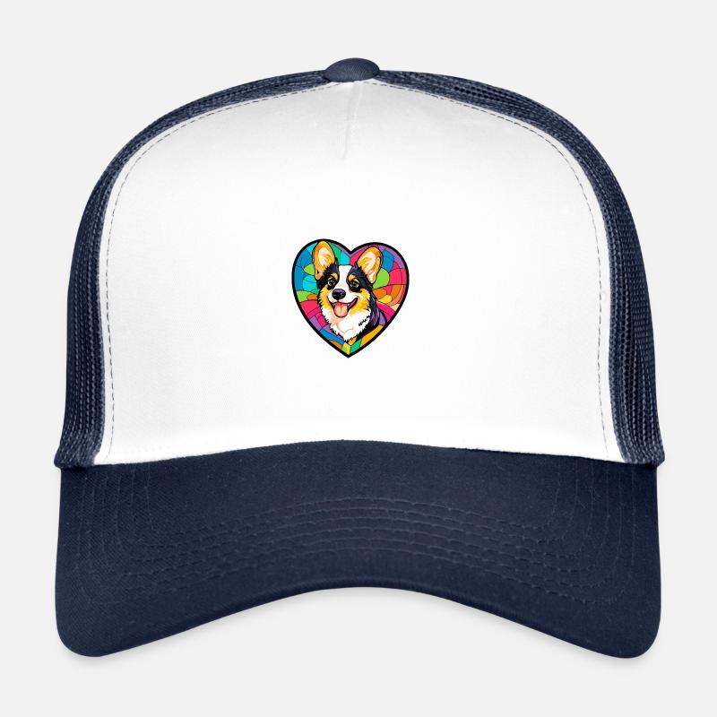 Corgi Hund Herz Love - Trucker Cap - Weiß/Navy