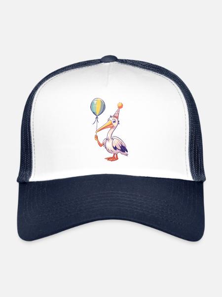 Bande dessinée d’anniversaire d’oiseau pélican - Casquette trucker  - blanc/marine - Devant