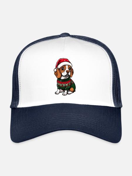 Beagle chien bande dessinée de Noël - Casquette trucker  - blanc/marine - Devant