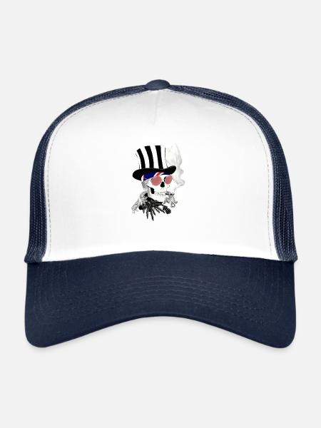Skull avec des lunettes de soleil roses et des cylindres - Casquette trucker  - blanc/marine - Devant