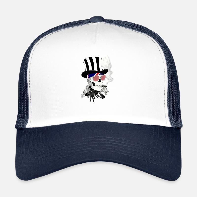 Skull with pink sunglasses and top hat Trucker Cap