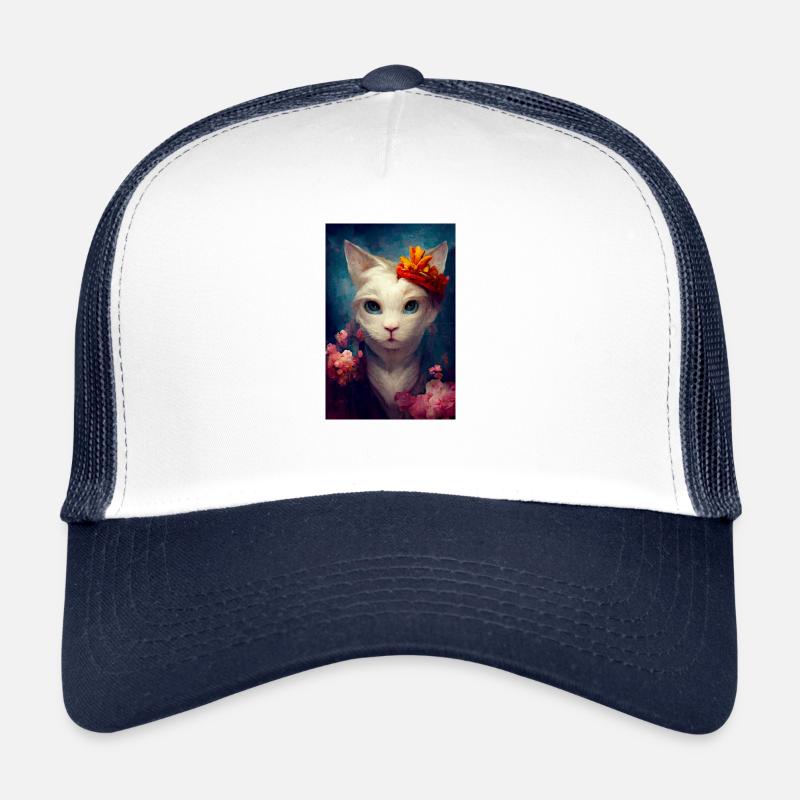 Peinture à l’huile de chat angora turc blanc Casquette trucker 