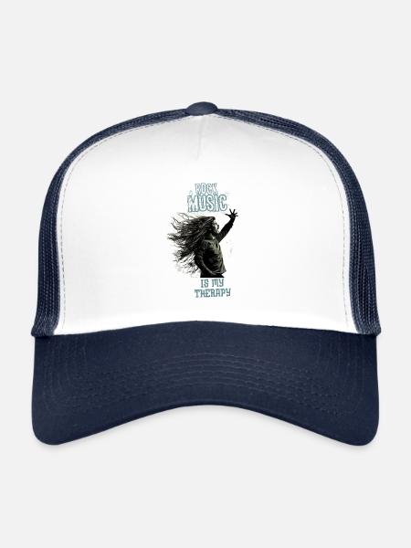 La musique rock est ma thérapie - Casquette trucker  - blanc/marine - Devant