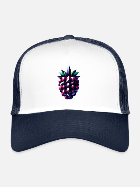 Abstrakter Blackberry: Geometrisches Beeren-Design - Trucker Cap - Weiß/Navy - Vorne