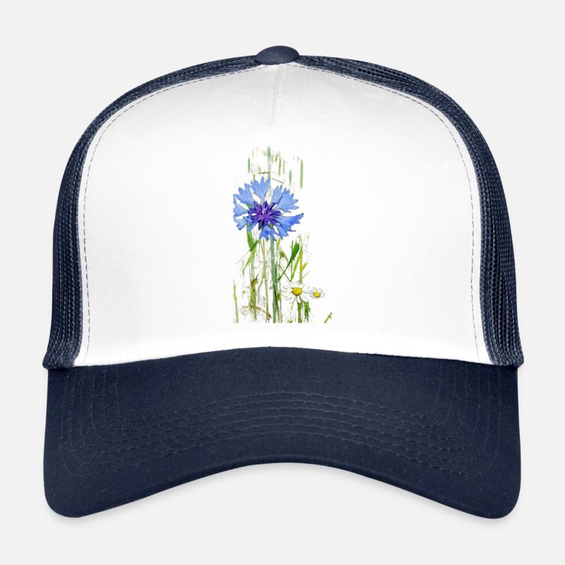 Wilde Kornblume - Trucker Cap - Weiß/Navy