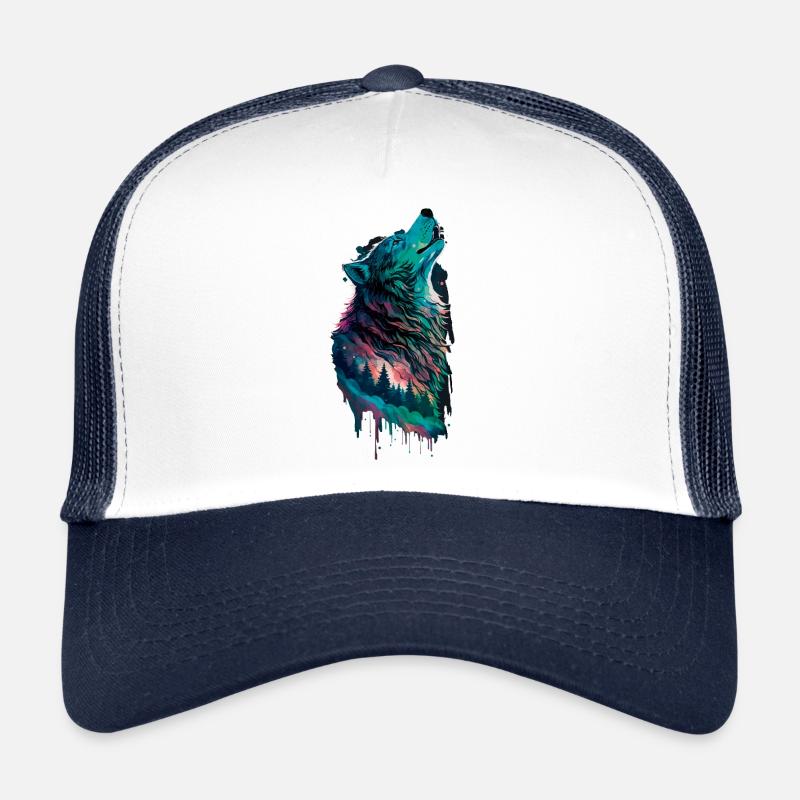Aurora borealis in Form eines Wolfes im Wald Trucker Cap