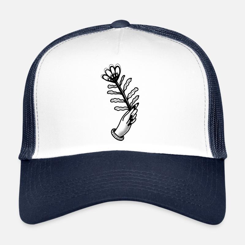 Hand drawn Hand with Floral - Trucker Cap - white/navy