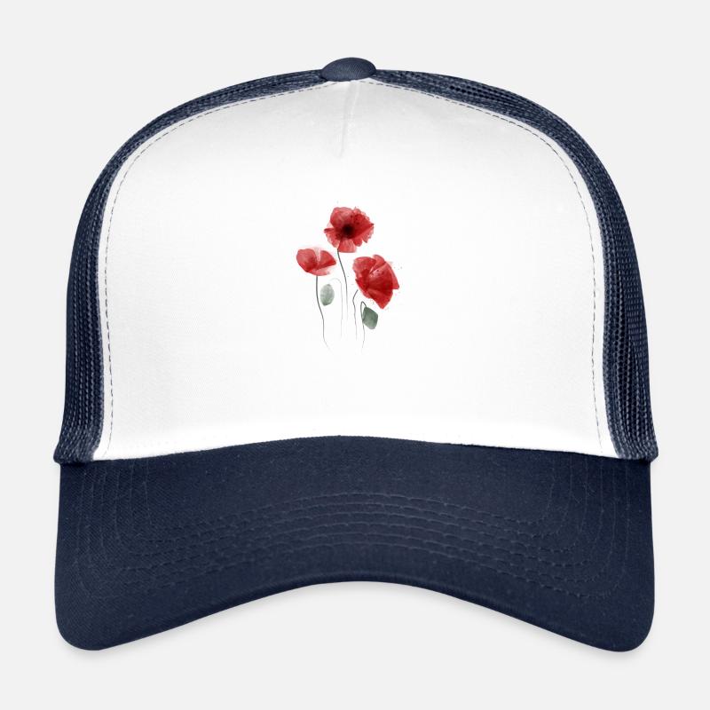 Aquarelle de pavot - Casquette trucker  - blanc/marine