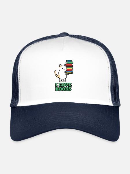 J'aime les livres chat - Casquette trucker  - blanc/marine - Devant