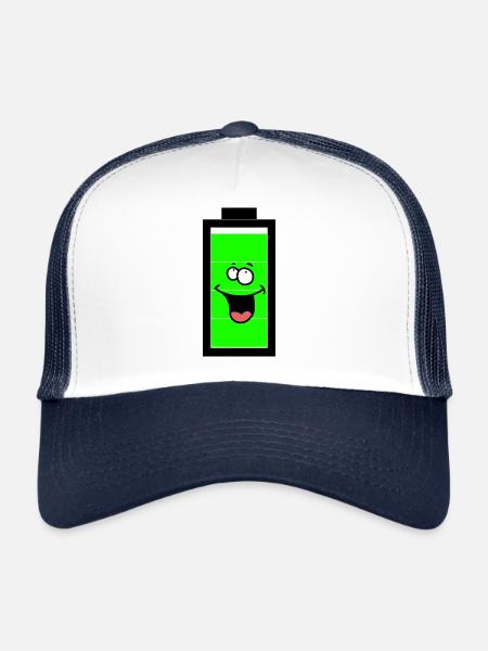 Akku Batterie Power Energie Handy - Trucker Cap - Weiß/Navy - Vorne
