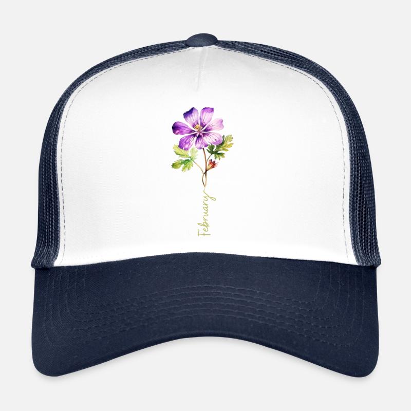 Detaillierte Illustration der Februarblume - Trucker Cap - Weiß/Navy