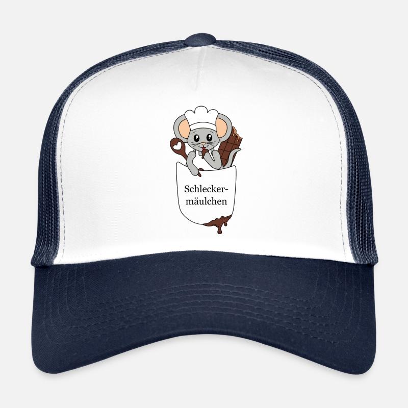 Schleckermäulchen – süße Maus in Brusttasche - Trucker Cap - Weiß/Navy