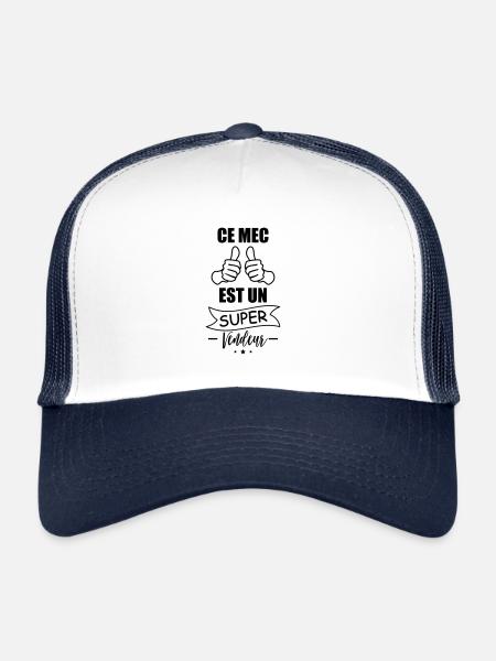 mec super vendeur,cadeau vendeurs,idée cadeau - Casquette trucker  - blanc/marine - Devant