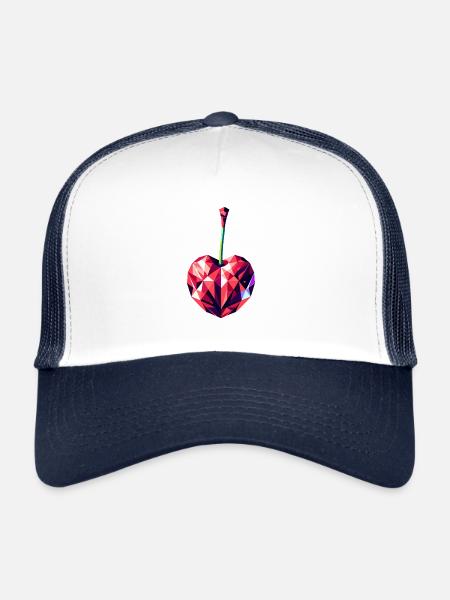 Délice géométrique de cerise : Art polygonal vibrant - Casquette trucker  - blanc/marine - Devant