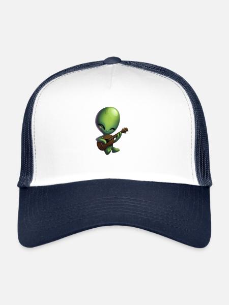 Alien avec guitare - Casquette trucker  - blanc/marine - Devant