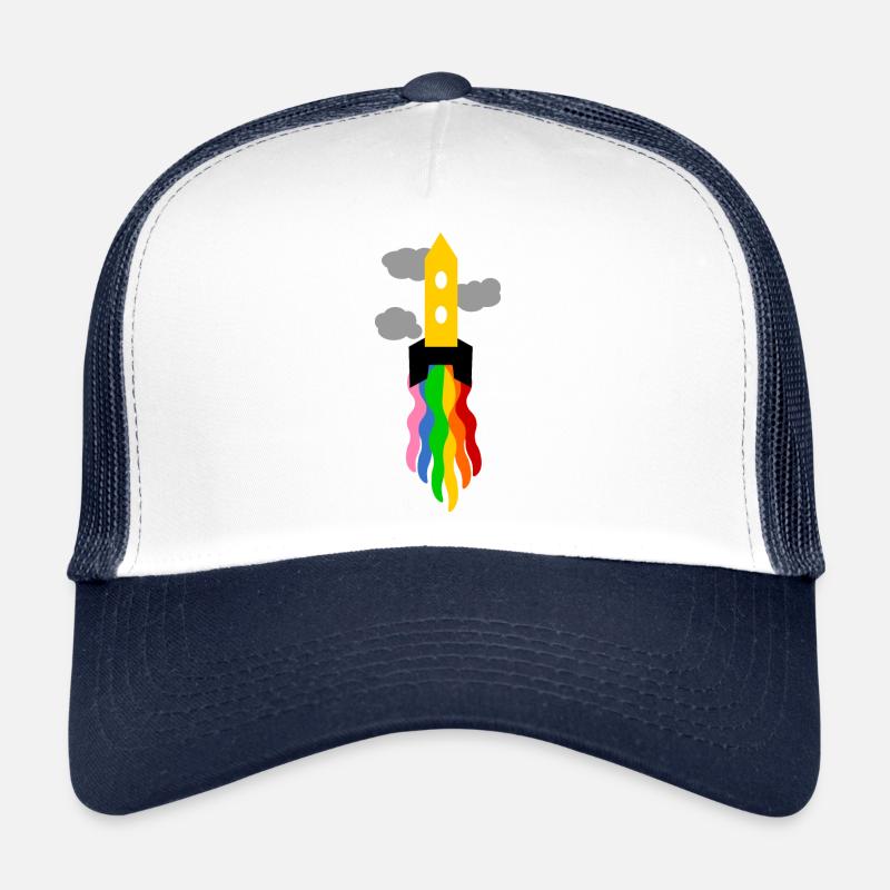 rainbow launching spaceship Trucker Cap