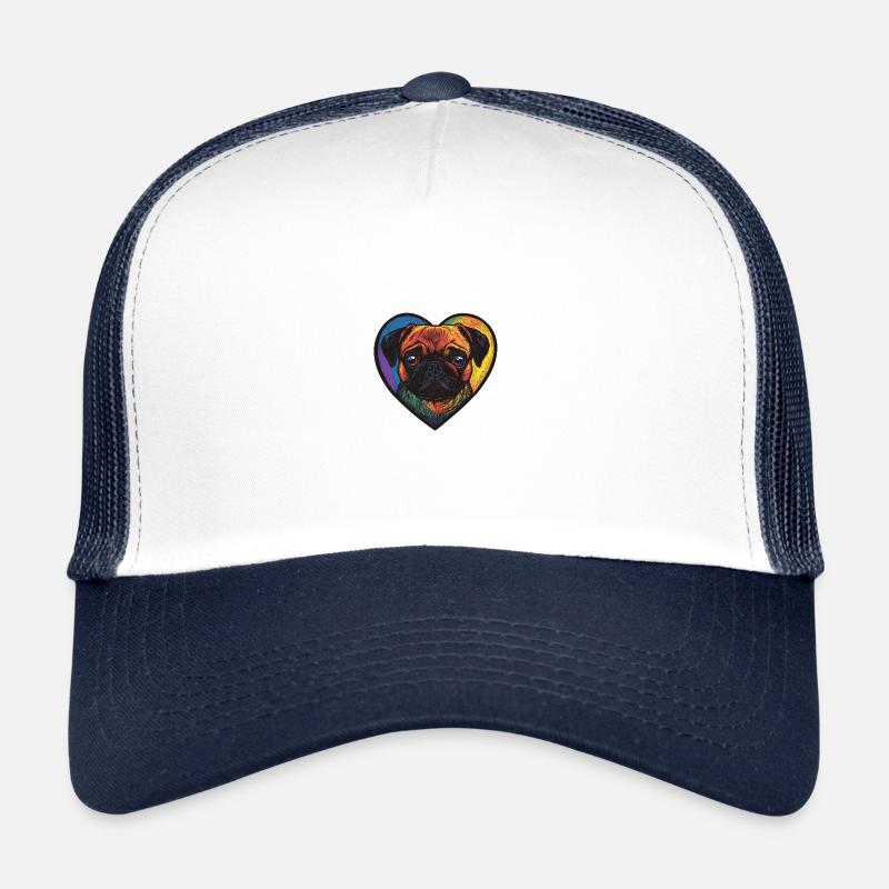 Mops Hund Herz Love - Trucker Cap - Weiß/Navy