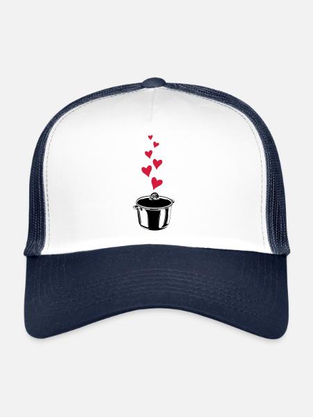casserole pot cuisson silhouette coeur amour - Casquette trucker  - blanc/marine - Devant