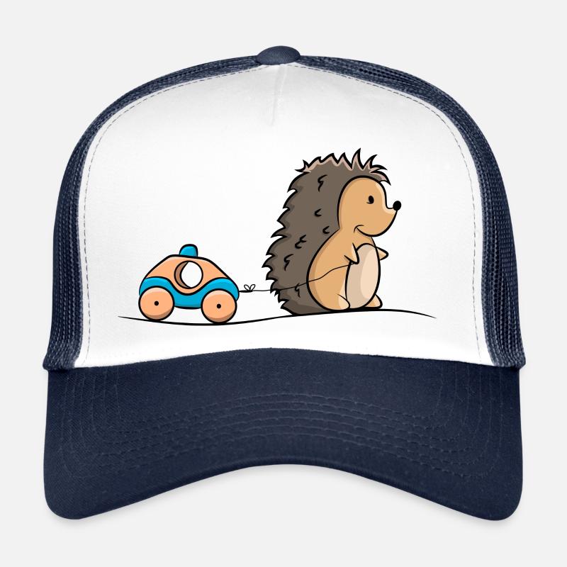 Igel mit Holz Polizei Auto Spielzeug - Trucker Cap - Weiß/Navy