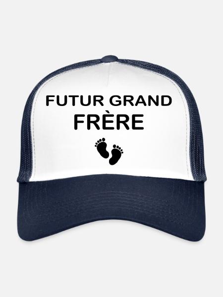 Futur grand frère - annonce futur grand frère - Casquette trucker  - blanc/marine - Devant