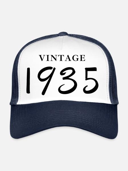Vintage 1935 - Anniversary Gift Idea - Trucker Cap - white/navy - Front