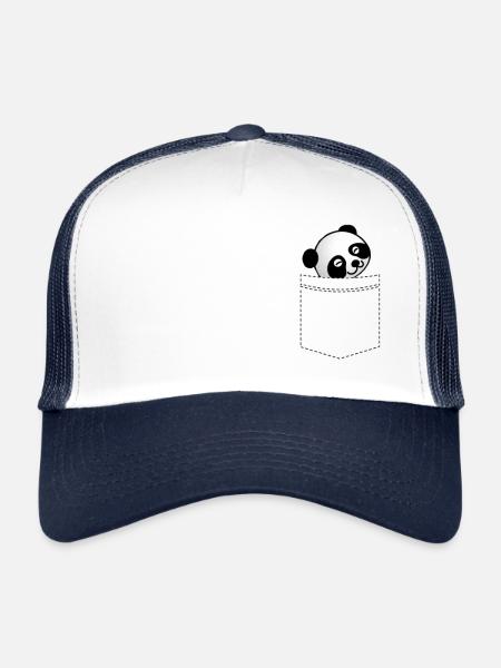 Panda dans le sac - animal panda de dessin animé - Casquette trucker  - blanc/marine - Devant