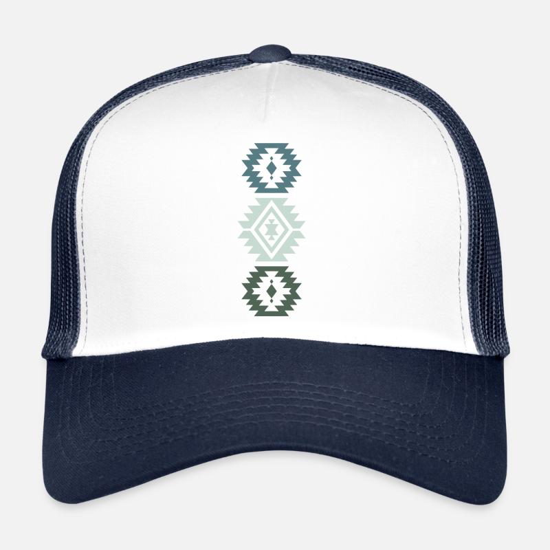 Design ethnique géométrique dans les tons bleus et verts Casquette trucker 