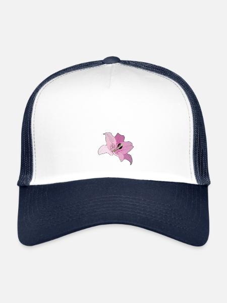 Orchidée rose - Casquette trucker  - blanc/marine - Devant